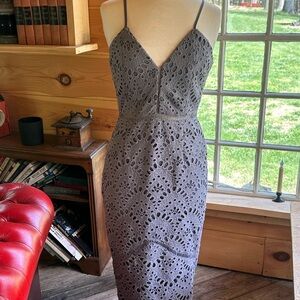 Periwinkle Blue Grey Lace Spaghetti-Strap Sheath Dress